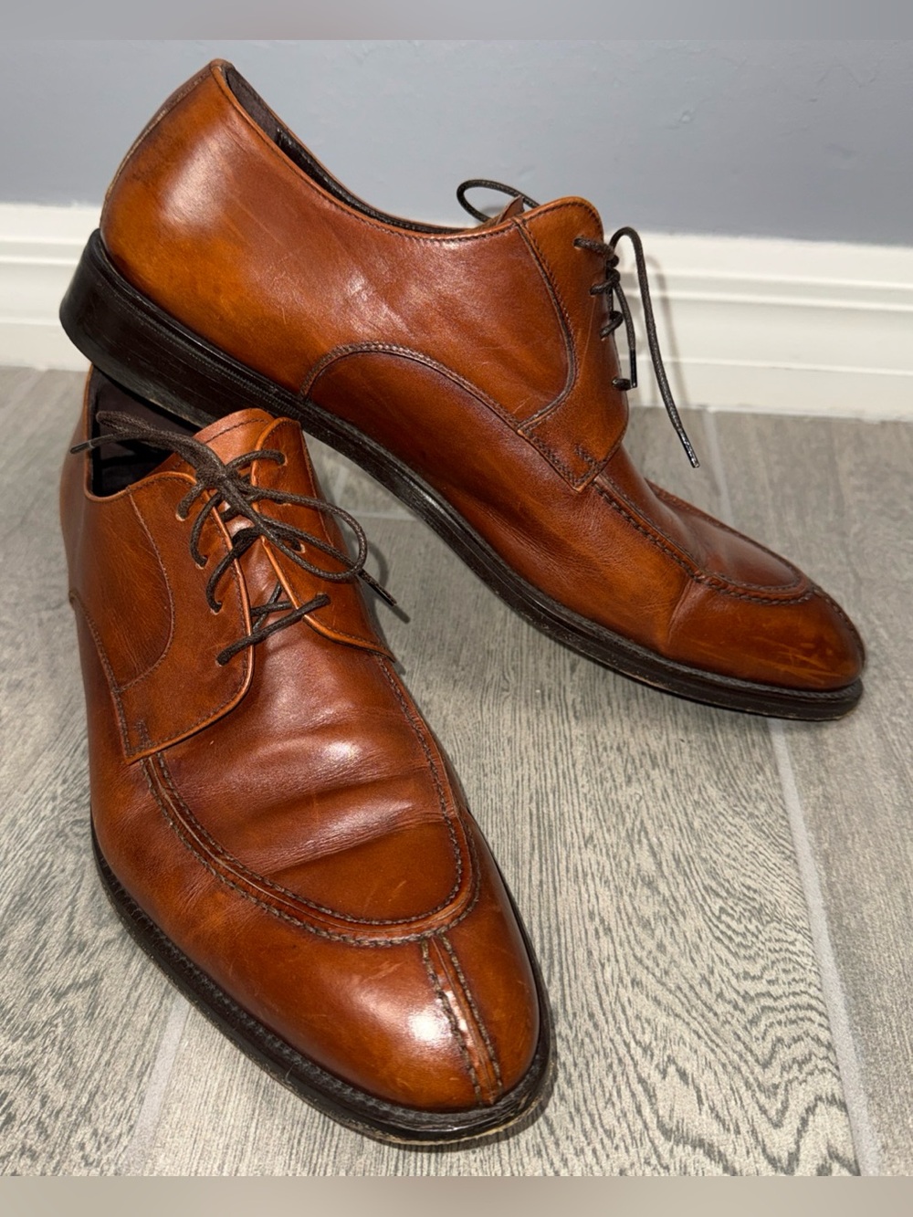 Ermenegildo Zegma Leather Apron Toe Derby Shoes 10D Cognac Brown Old Money *READ